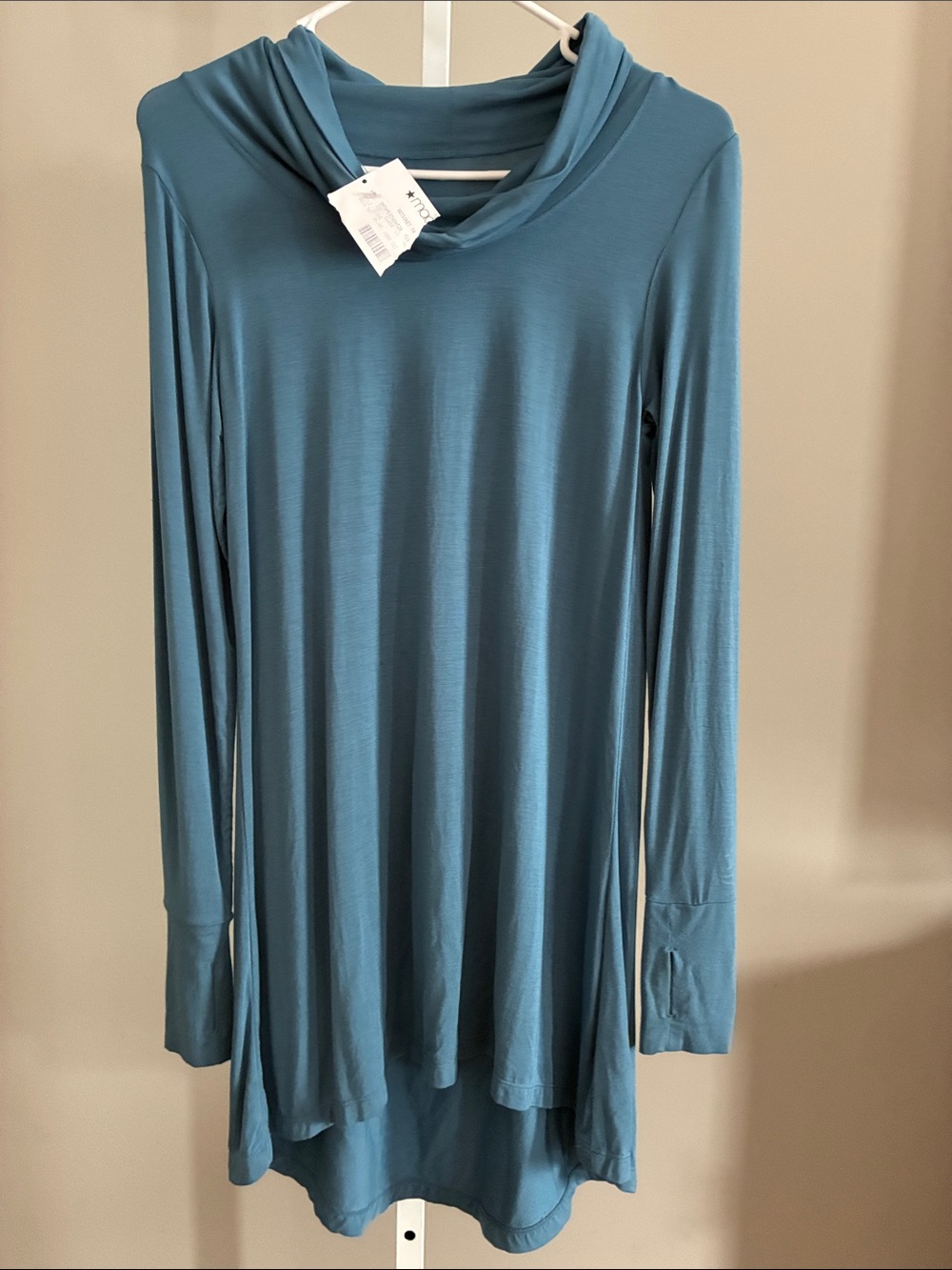 Cuddl Duds Long Sleeve Draped Cowl Neck Tunic - Teal